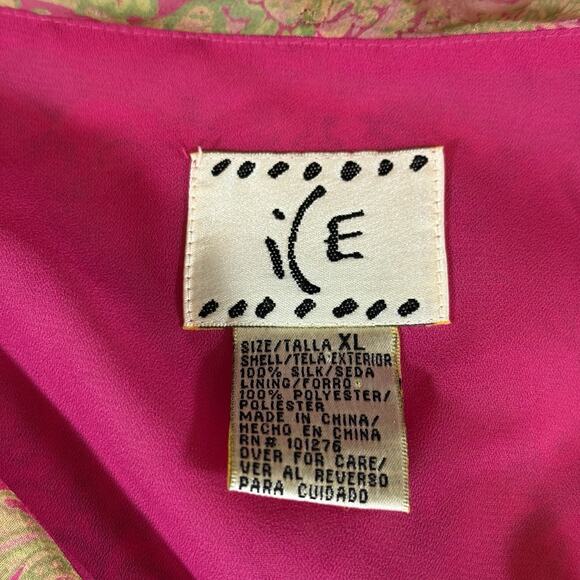 Vintage Y2K ICE Silk Paisley Beaded Ruffle Fairy Button Front Blouse Pink Wms XL - Picture 10 of 13